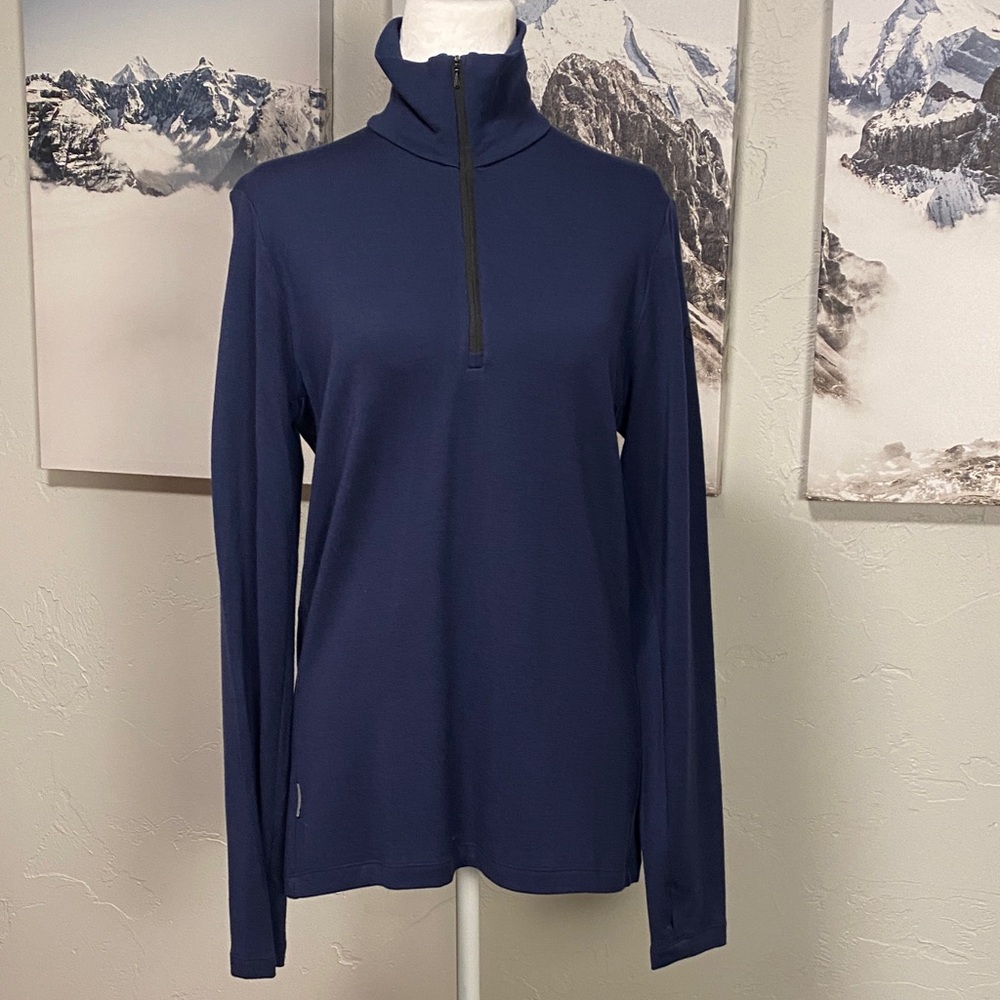 Icebreaker womens merino wool 260 heavy base layer 1/4 zip -large navy